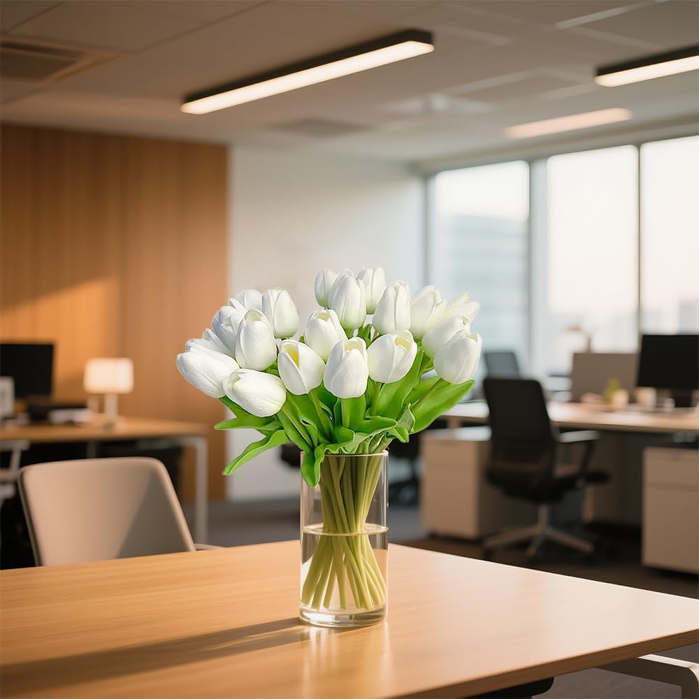 20pcs White Tulips Artificial Flowers for Home Wedding Decor