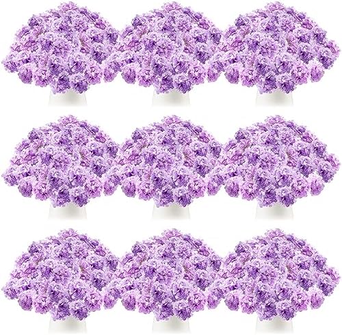 Tigeen 100 Pcs Purple Artificial Hydrangeas with Stems