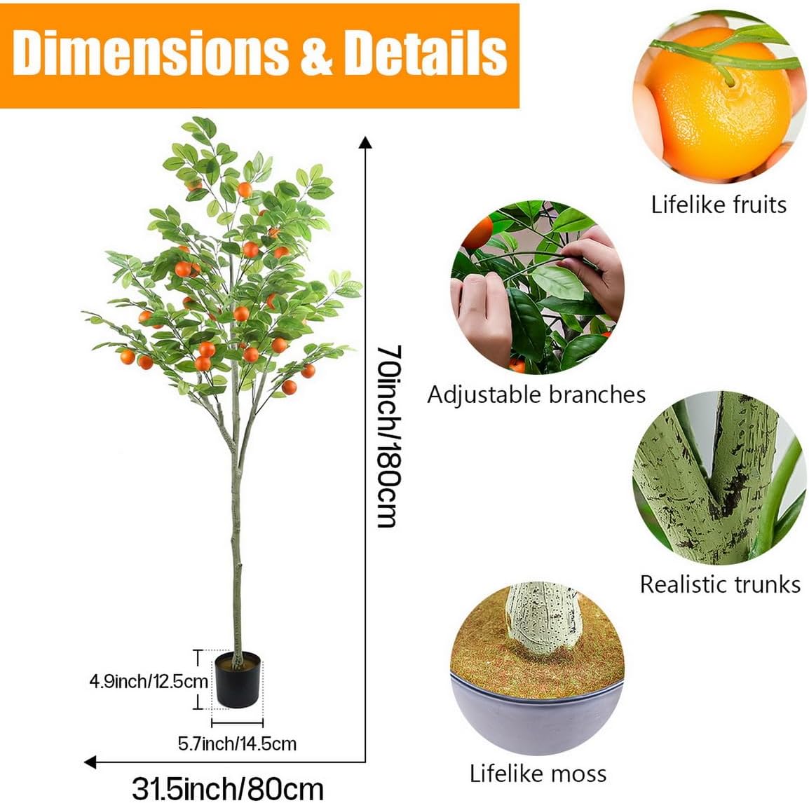 6 Feet Fake Orange Tree Artificial with Realistic Fruits and Leaves