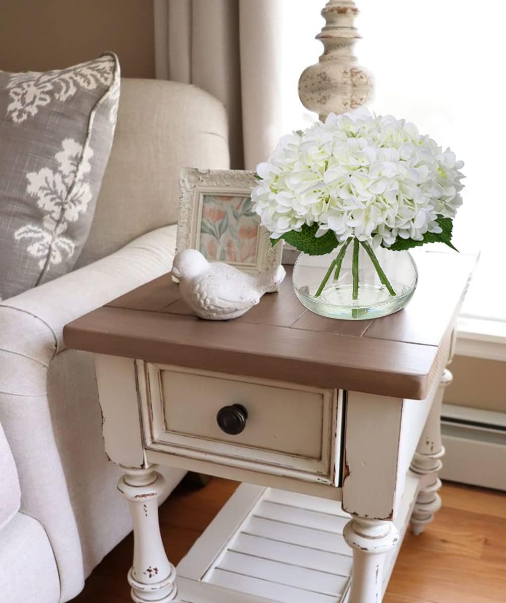 Hollyone Artificial Hydrangea Flowers with Glass Vase
