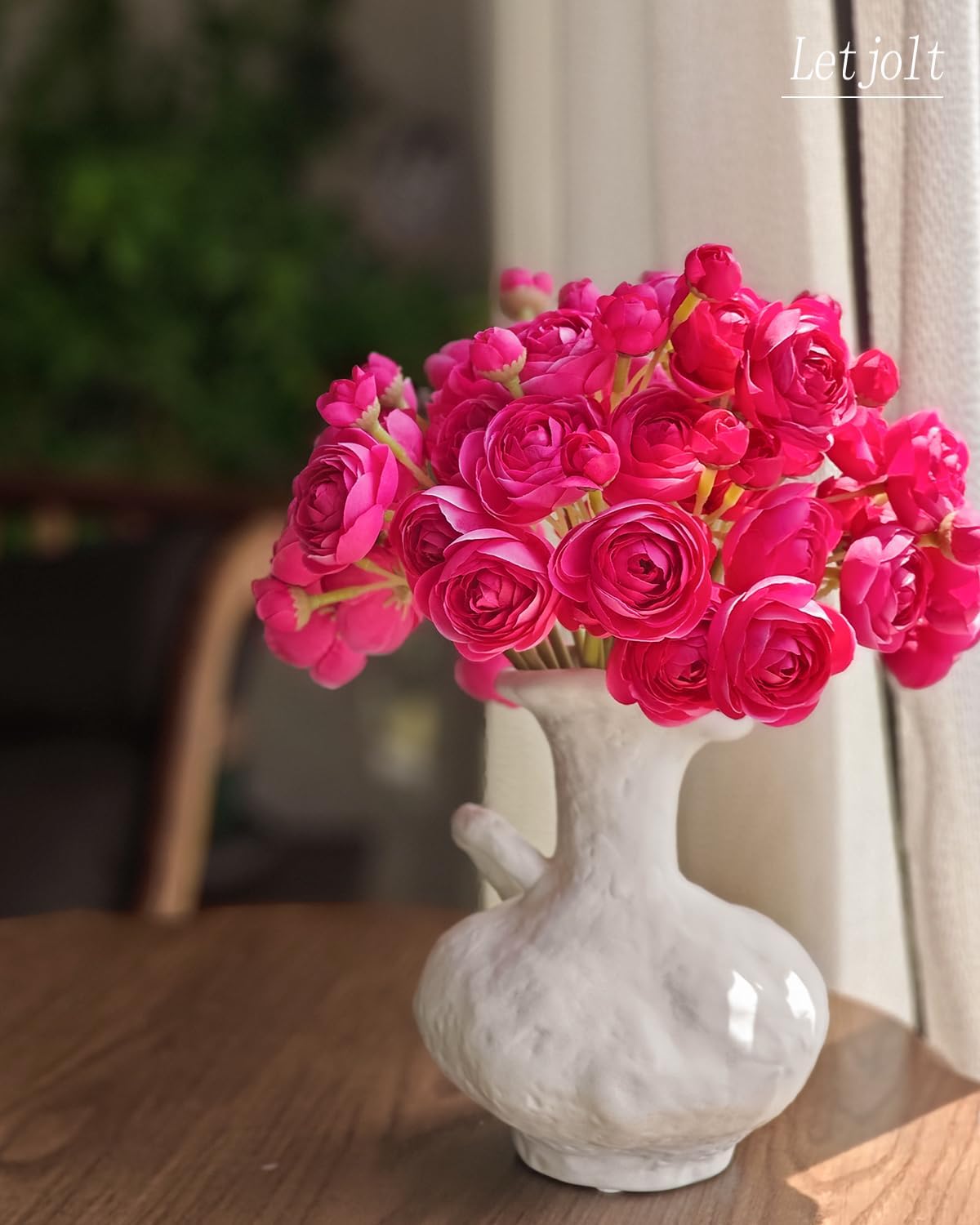 Letjolt Ranunculus Artificial Flowers 18pcs ROSEO Pink Faux Bouquet Decorations
