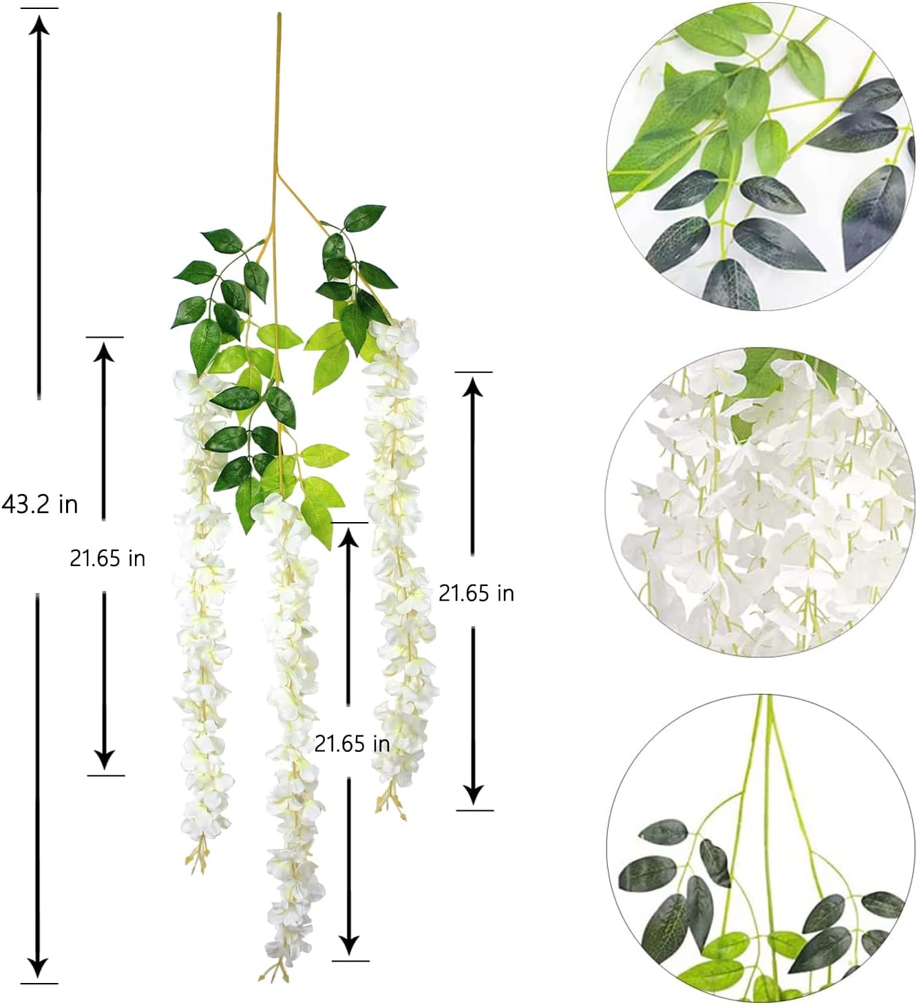 12Pcs Artificial Wisteria Flowers Hanging Garland Decor