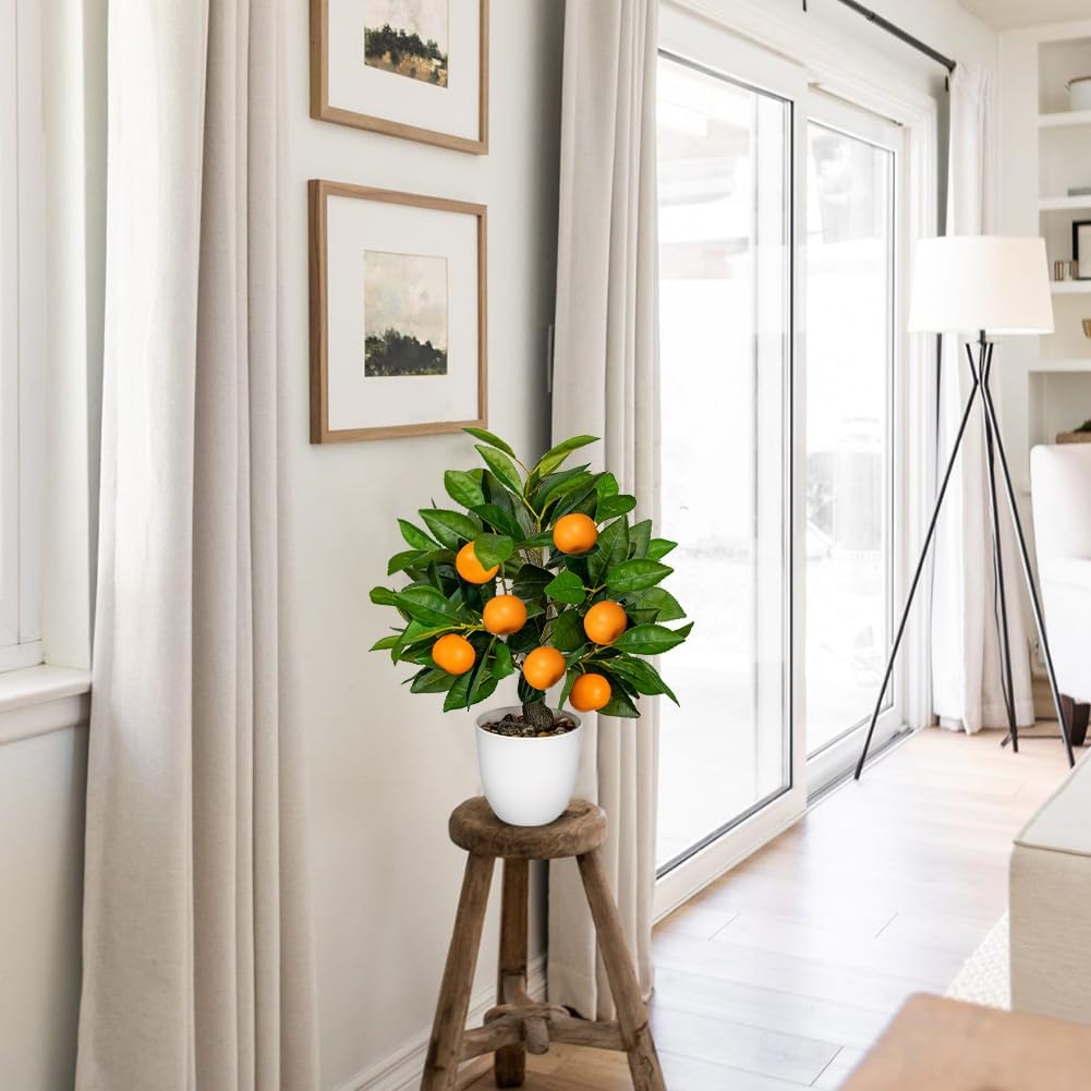 Faux Orange Tree 161 Inch Artificial Citrus Plant with White Pot