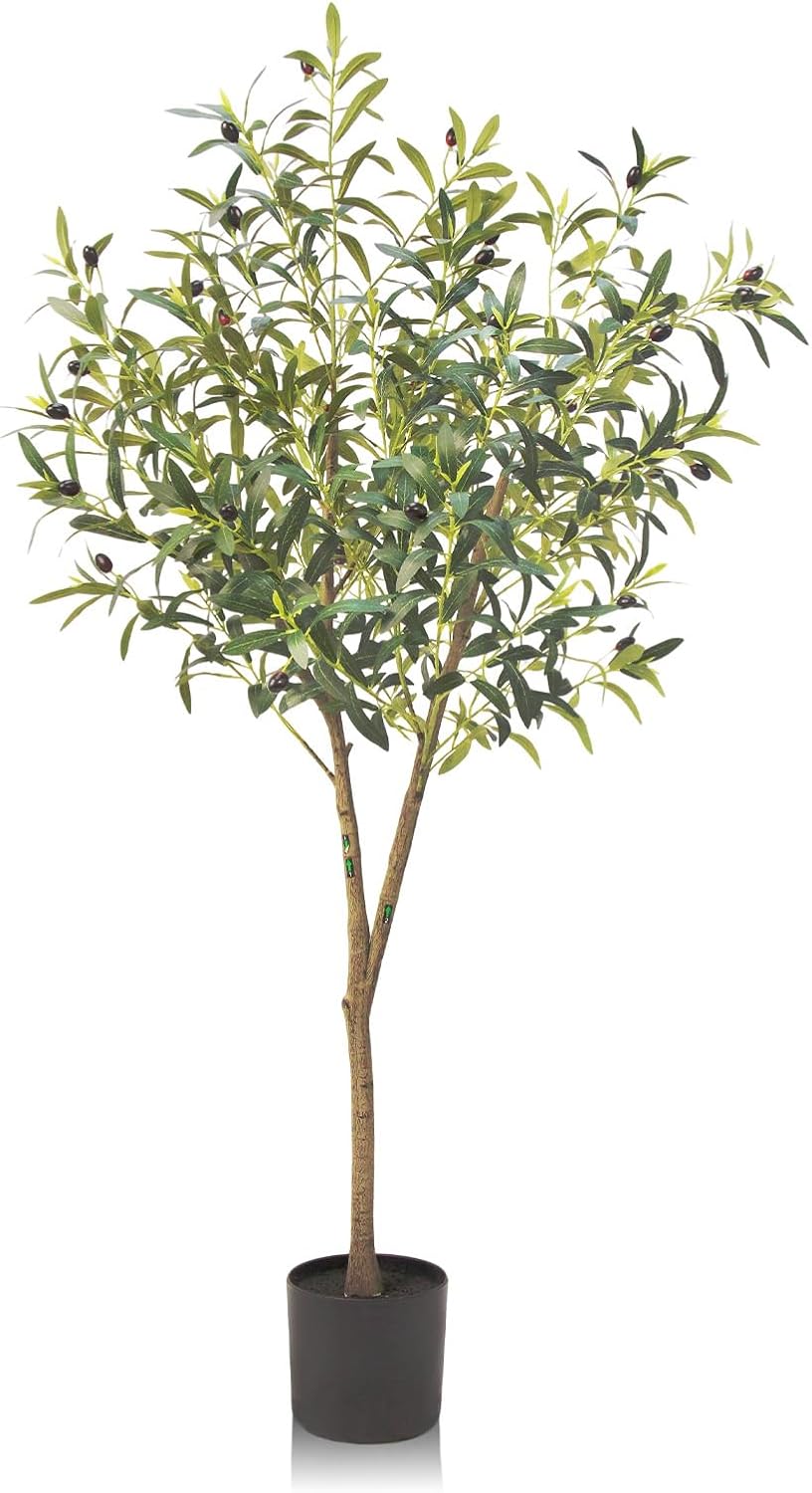 GOVIRAYE Artificial Olive Tree 5ft - Lifelike Indoor Faux Plant