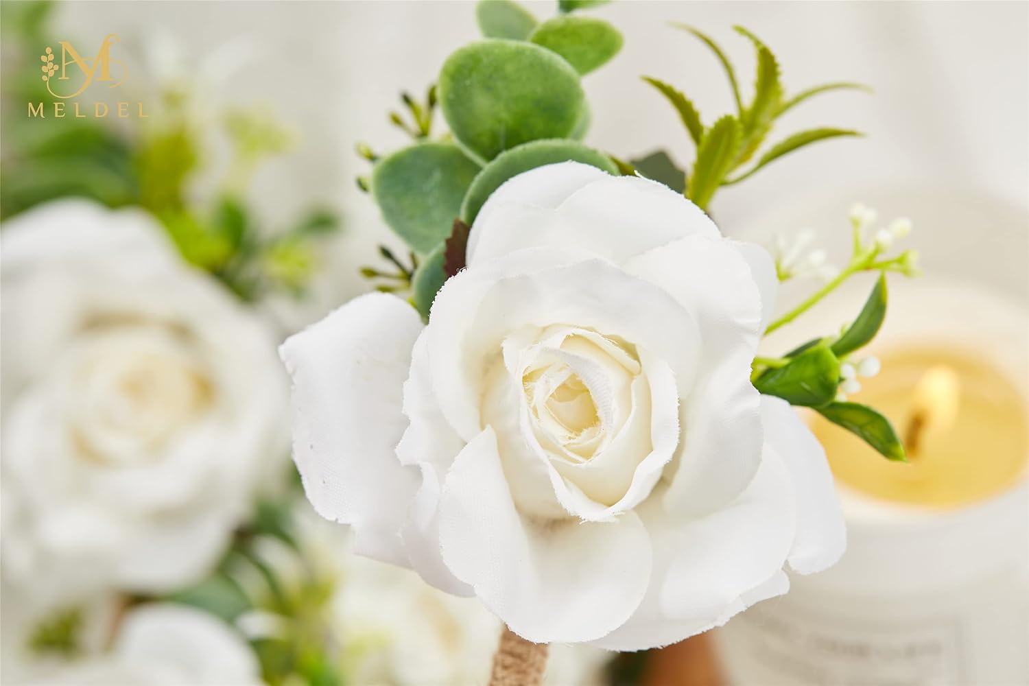 Meldel Ivory Rose Boutonniere Set of 6 for Men 1