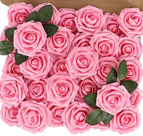 MACTING Artificial Pink Roses 30PCS Wedding Decor