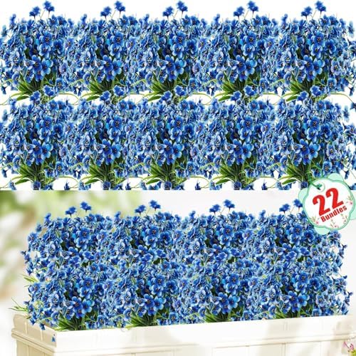 22 Bundles Artificial Flowers for Outdoor Decor Blue