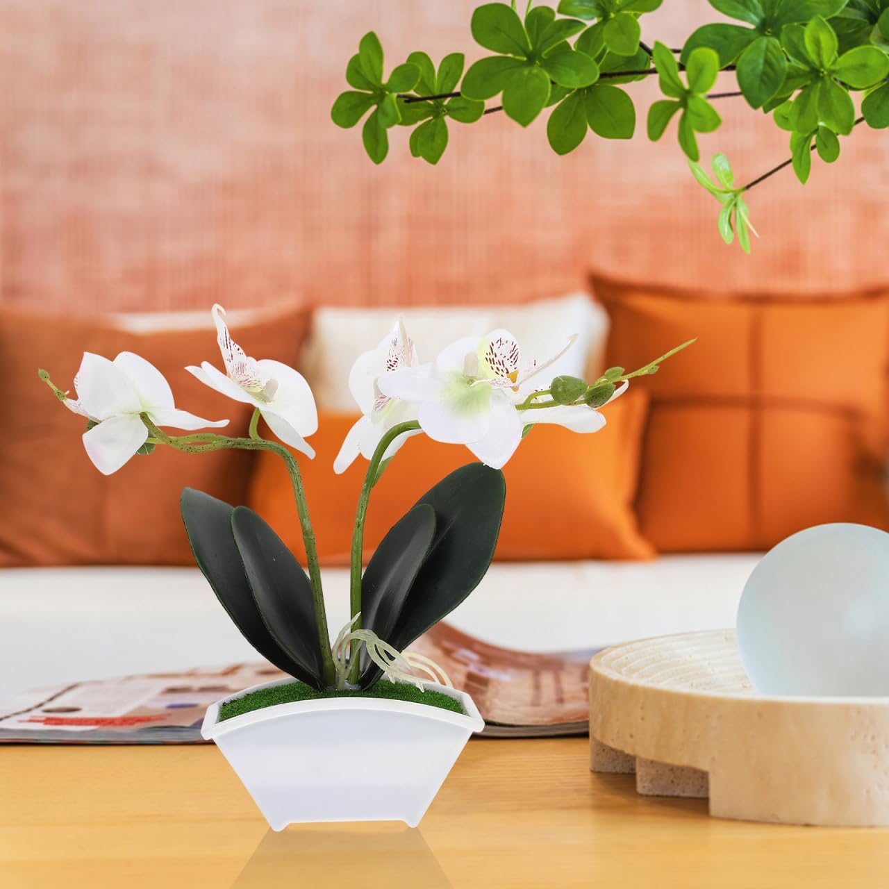POPETPOP Artificial Orchid Flowers in Ceramic Pot White