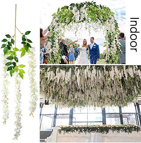 12Pcs Artificial Wisteria Flowers Hanging Garland Decor