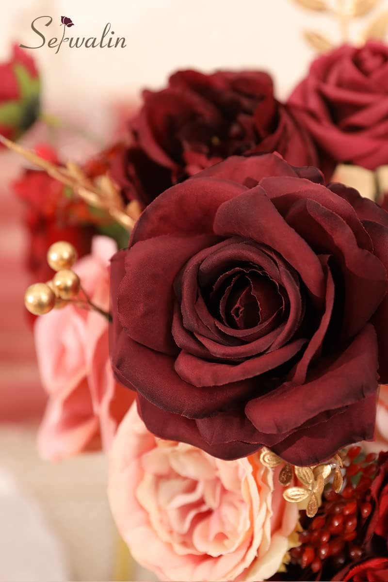 Serwalin Artificial Flowers Burgundy Pink for Wedding Decorations