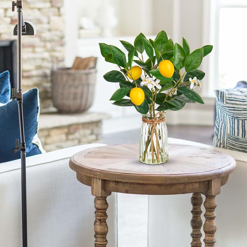 Oairse Artificial Lemon Stems in Glass Vase