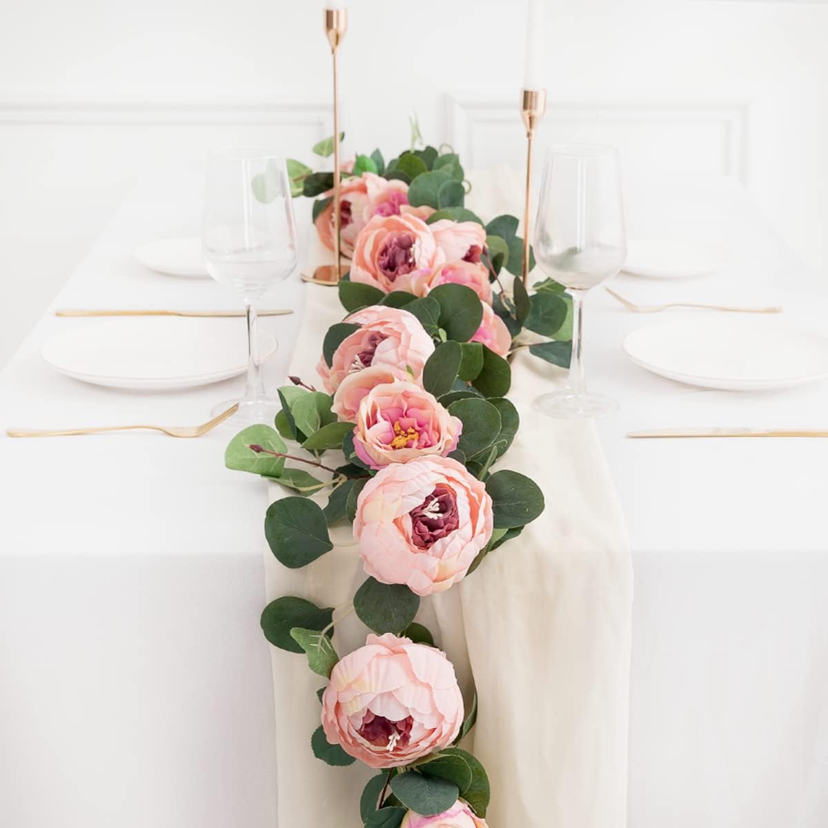 Veryhome 2pcs Artificial Flowers Garland with Peonies and Eucalyptus