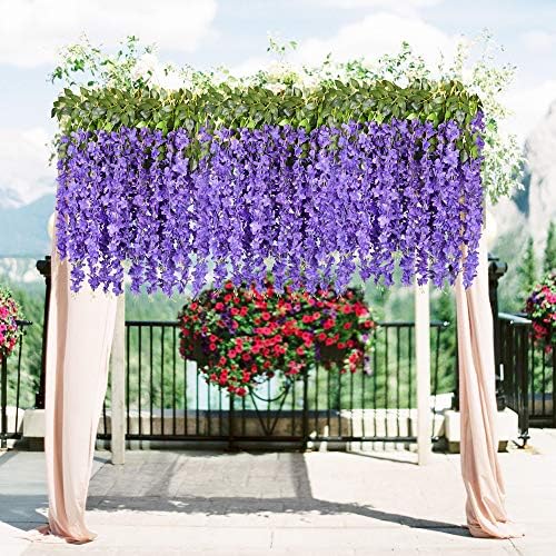 6 Pack Artificial Wisteria Vine Hanging Garland Purple