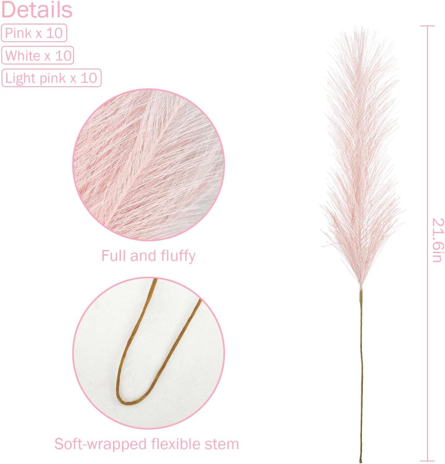 Agusbagli 30pcs Pink Faux Pampas Flowers Vase Filler Decor