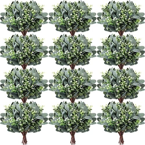 Janinka Artificial Eucalyptus Leaves with White Seeds 60 Pcs