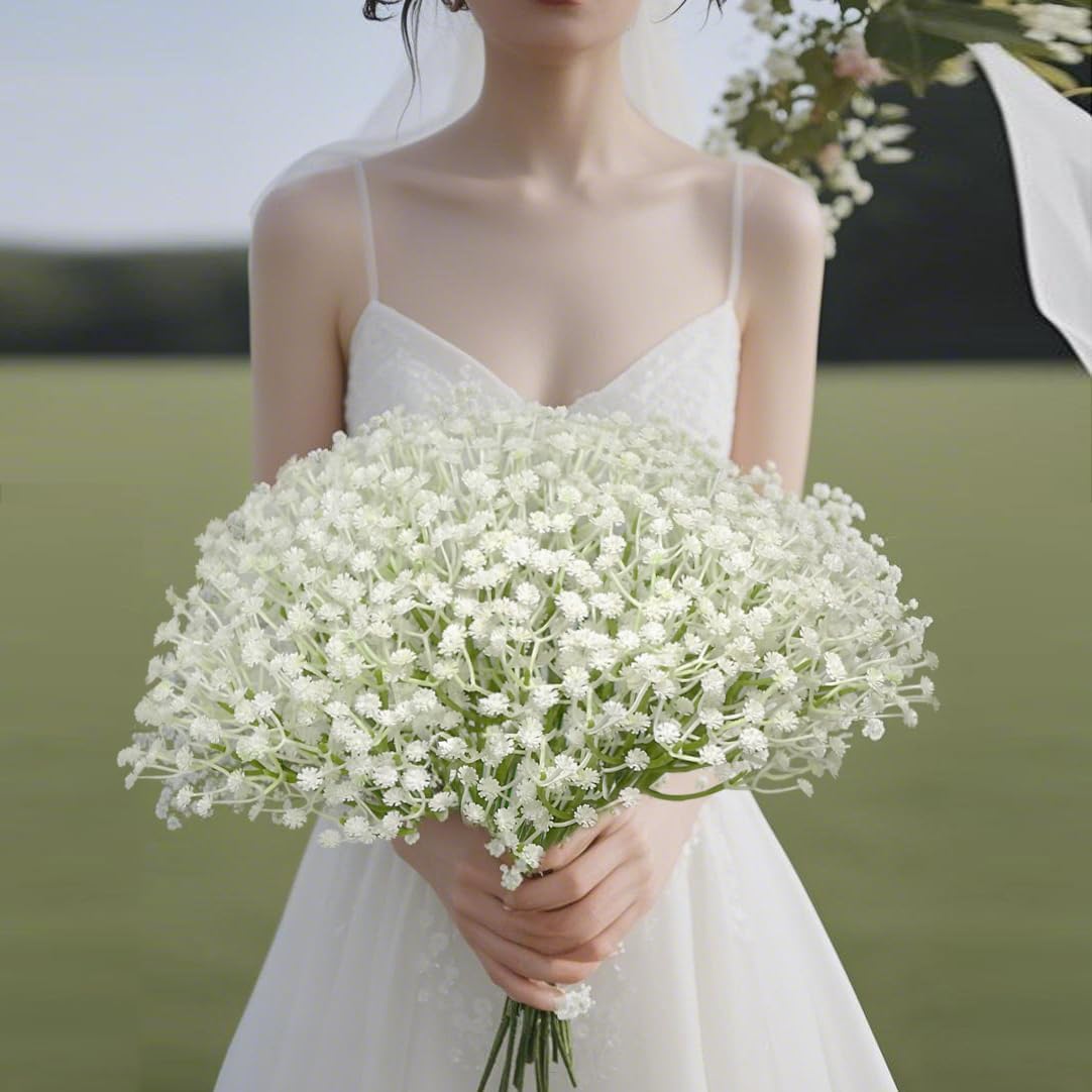 Huoter Artificial Baby Breath Flowers 20 Stem White Set