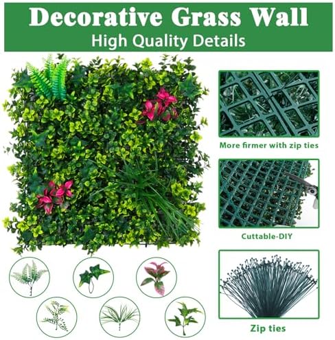 Artificial Boxwood Wall Panels with Mint Leaves 20x20 12pcs Greenery Privacy Screen