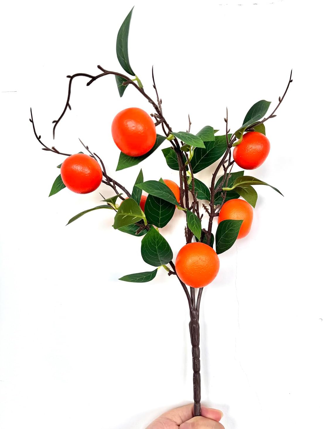 Lifelike Artificial Orange Branches with Green Leaves