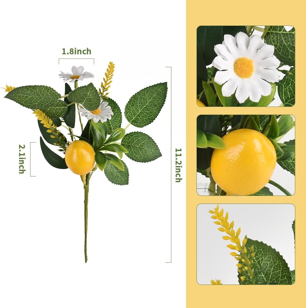 Artificial Lemon Stems Plants 2 PCS for Vase Decor