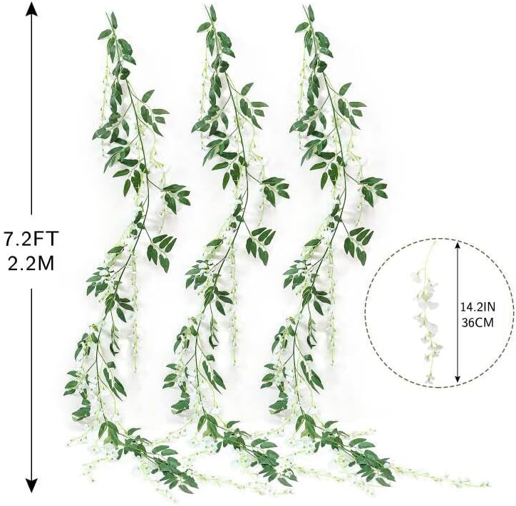 JUSTOYOU 3PCS 7FT Artificial Wisteria Garland White