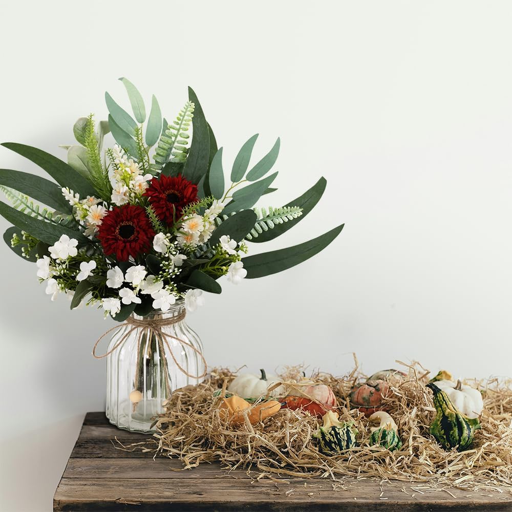 Jareling Artificial Flowers in Vase Set with Vase Red