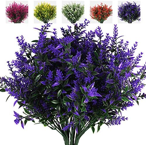 RECUTMS Artificial Lavender Flowers 8 Bundles UV Resistant Decor