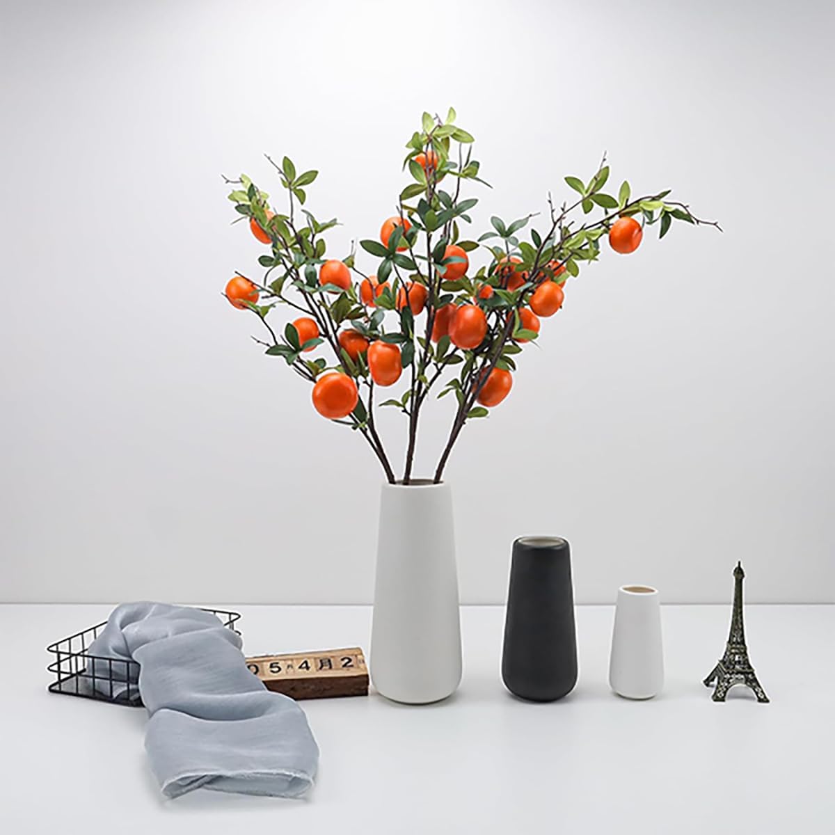 Lifelike Artificial Orange Branches with Green Leaves