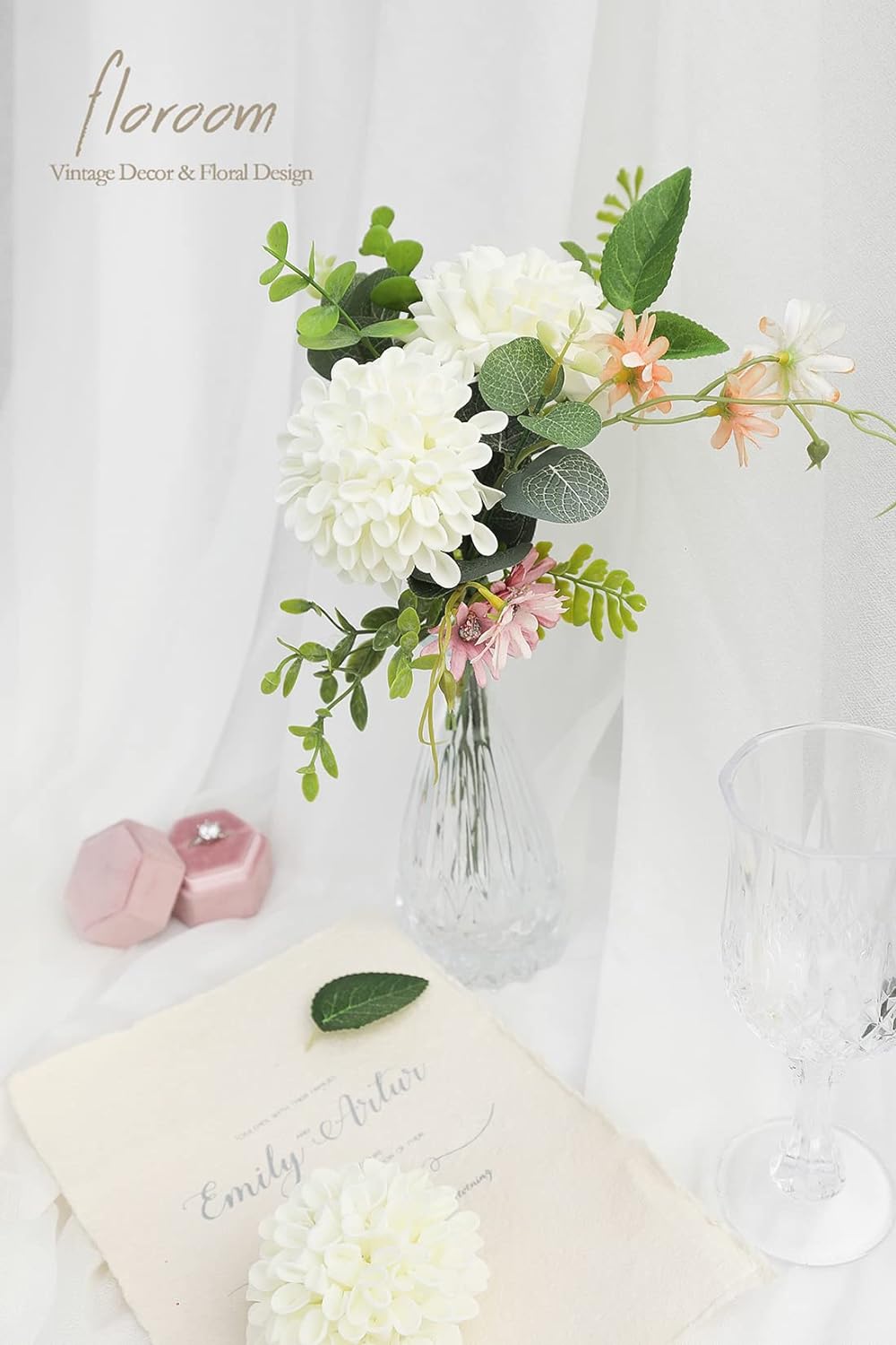 Floroom Artificial Dahlia Flowers 25pcs Ivory Foam Fake Roses