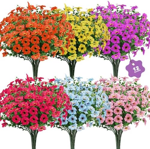 12 Bundles Artificial Flowers Daisies UV Resistant Home Decor