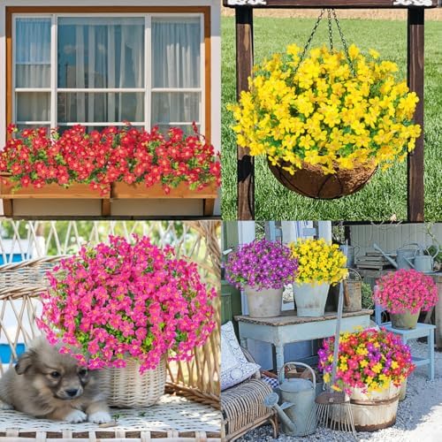 16 Piece Artificial Flowers Outdoor Decor UV Resistant