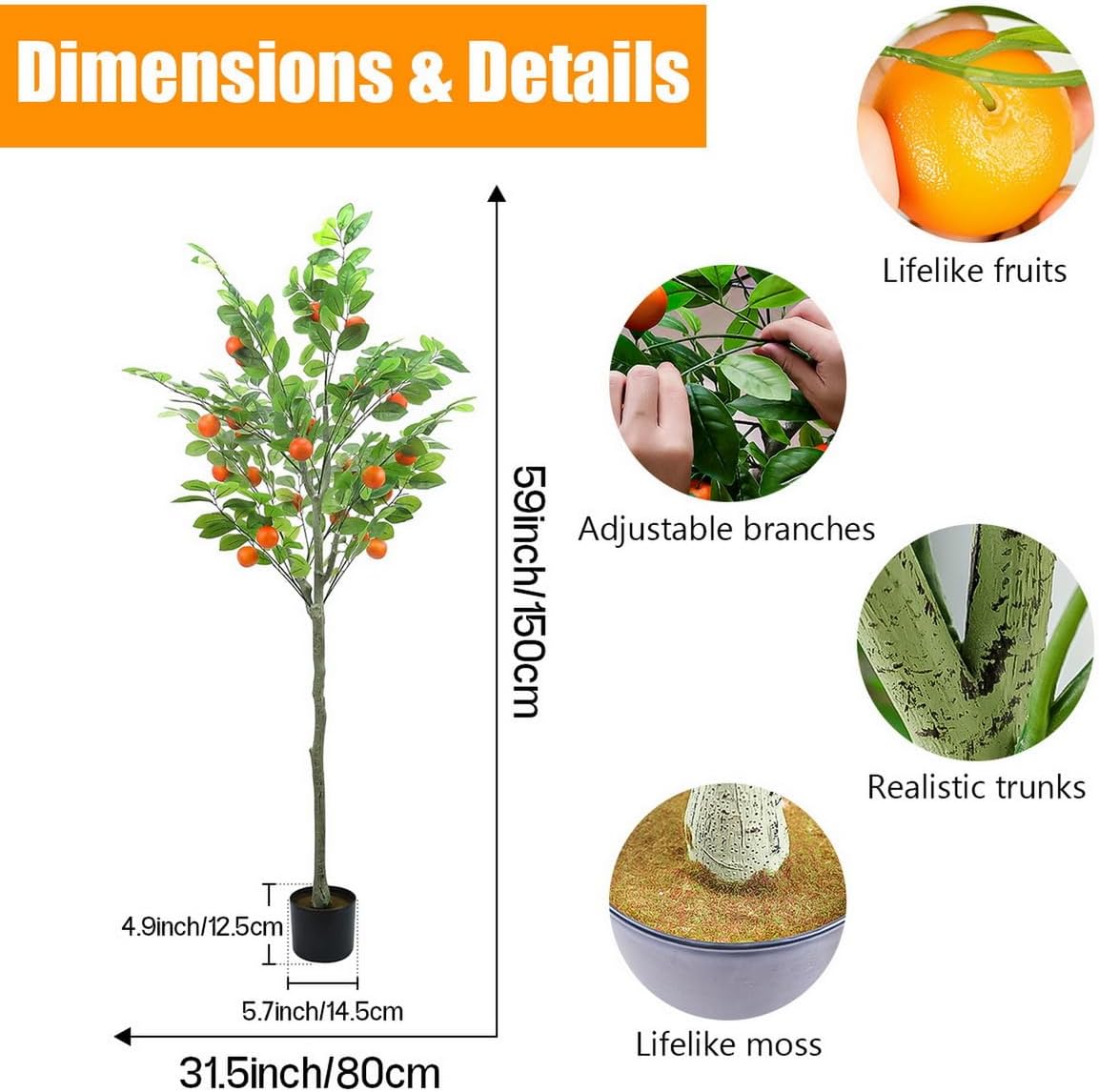 5 Feet Artificial Orange Tree with Faux Fruit Decor