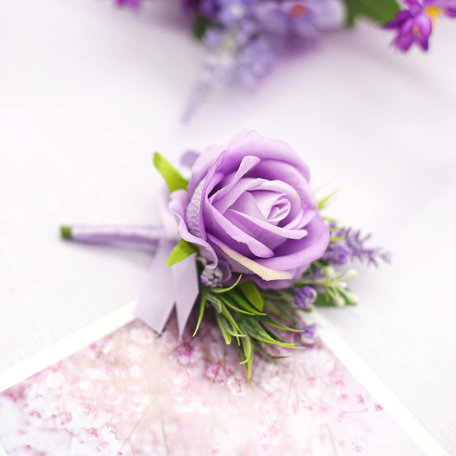 Floinla 1Pc Single Purple Lavender Boutonniere for Men Wedding Prom