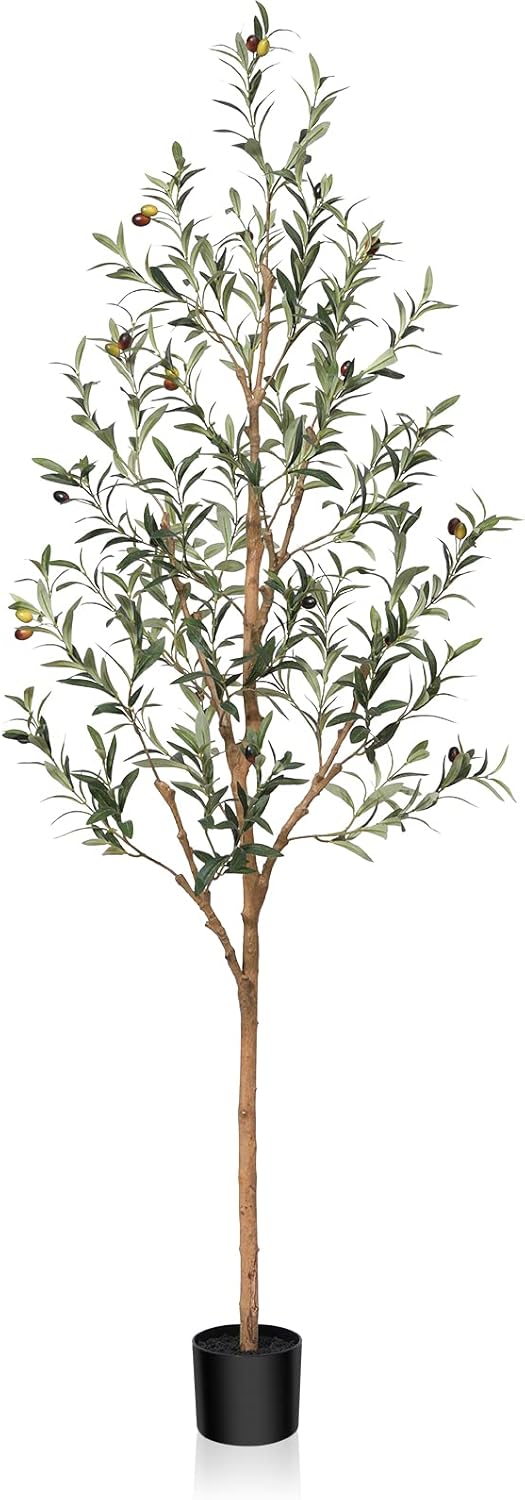 Realistic 6FT Artificial Olive Tree with Wood Trunk and Fruits