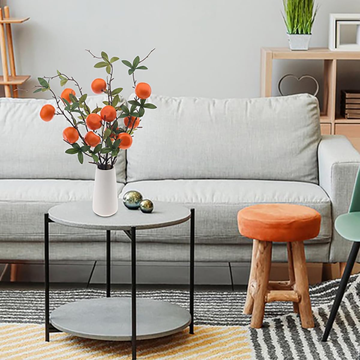 Lifelike Artificial Orange Branches with Green Leaves