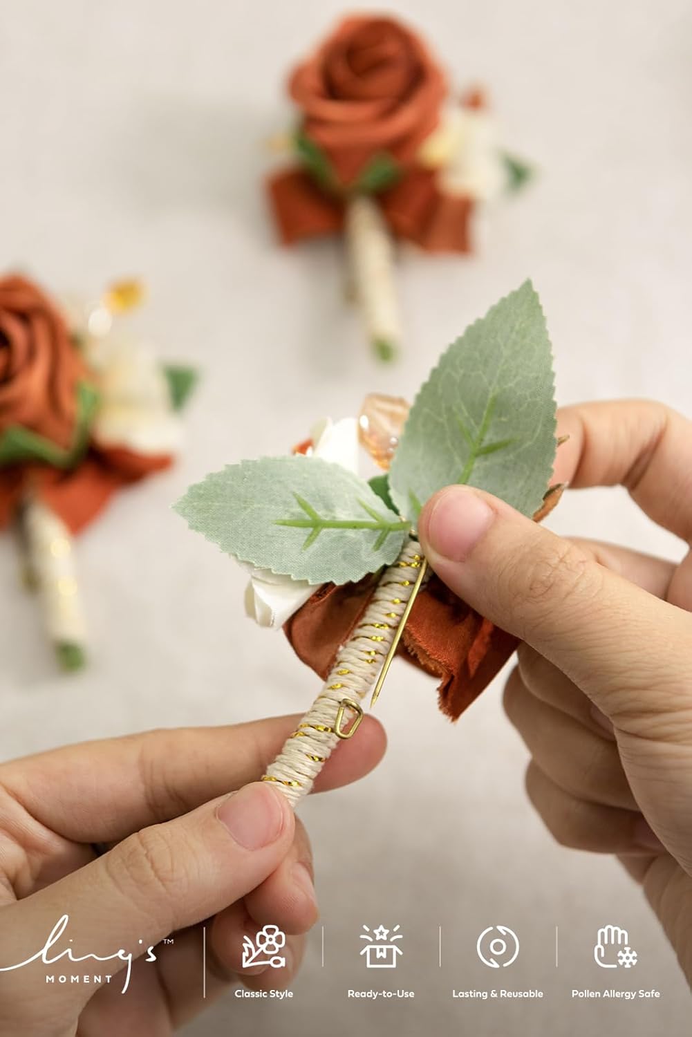 Lings Moment Terracotta Orange Boutonniere Set