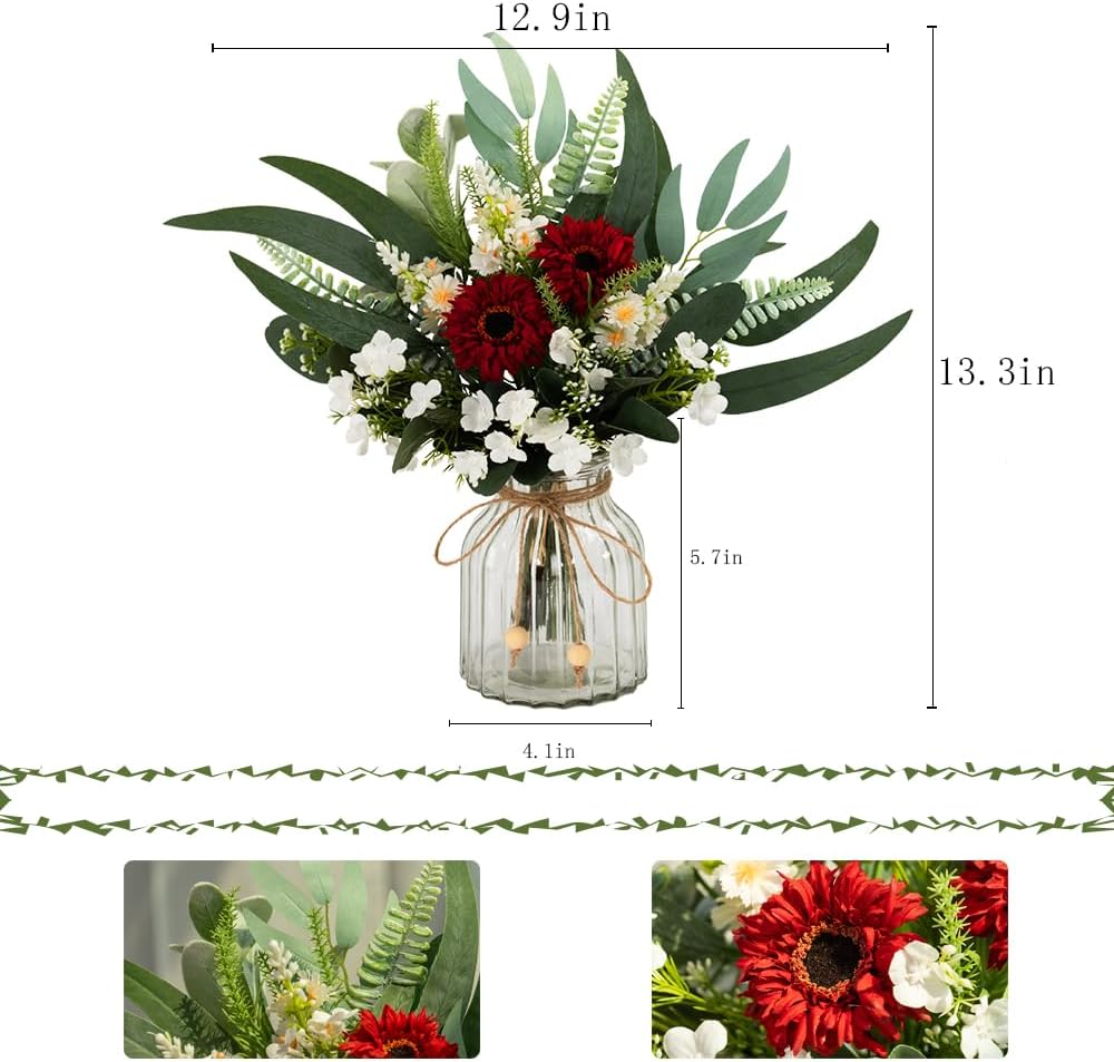 Jareling Artificial Flowers in Vase Set with Vase Red