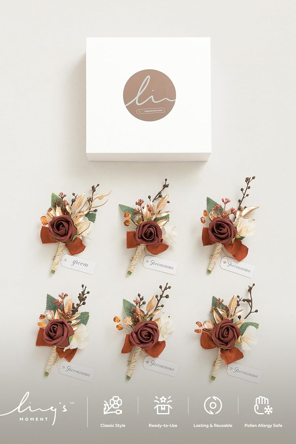 Lings Moment Terracotta Orange Boutonniere Set 1
