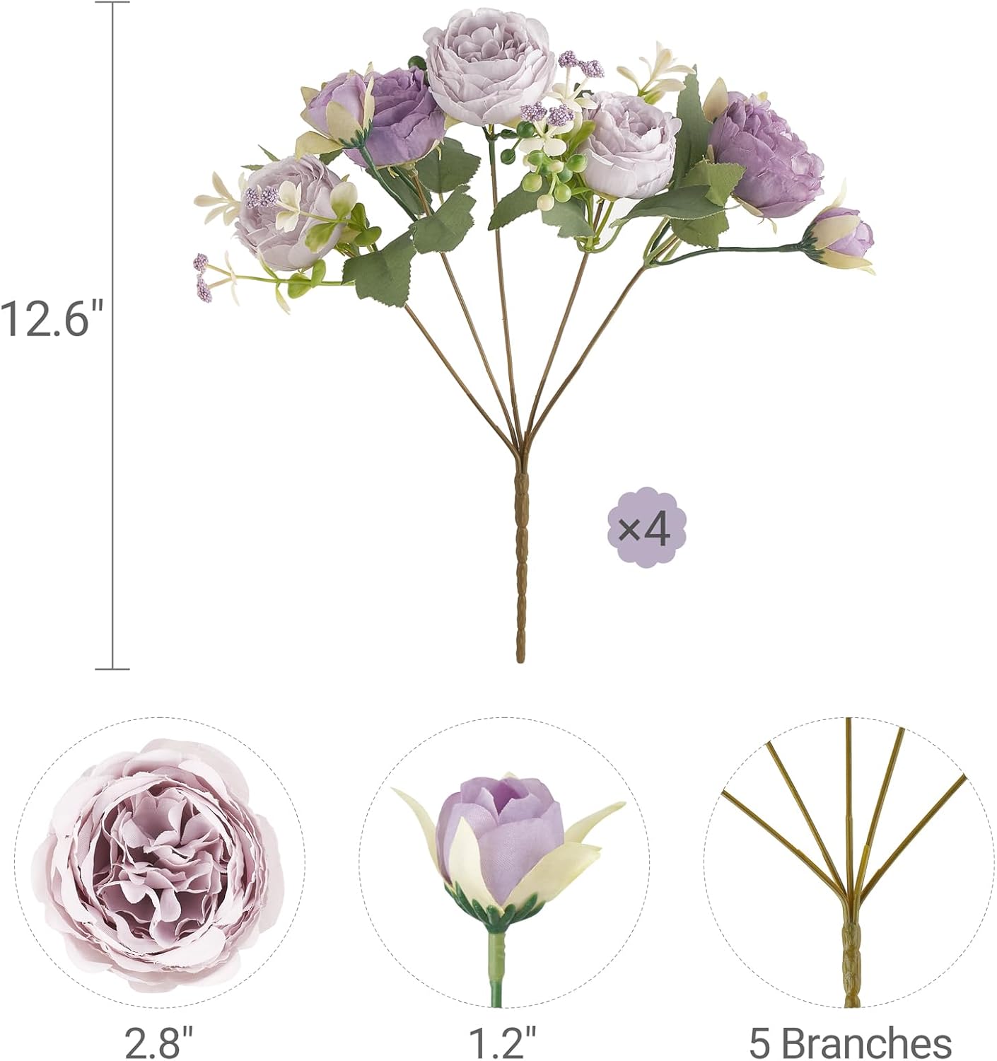 Mkono Peonies Artificial Flowers Purple Indoor Fake Bouquet