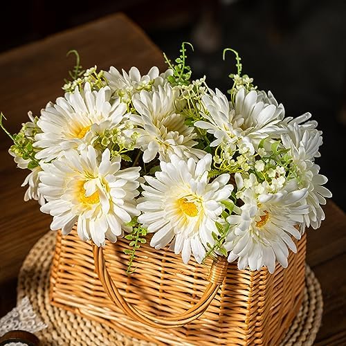 TOPIA Artificial Daisies Gerbera Bouquet 10 Stems Silk White