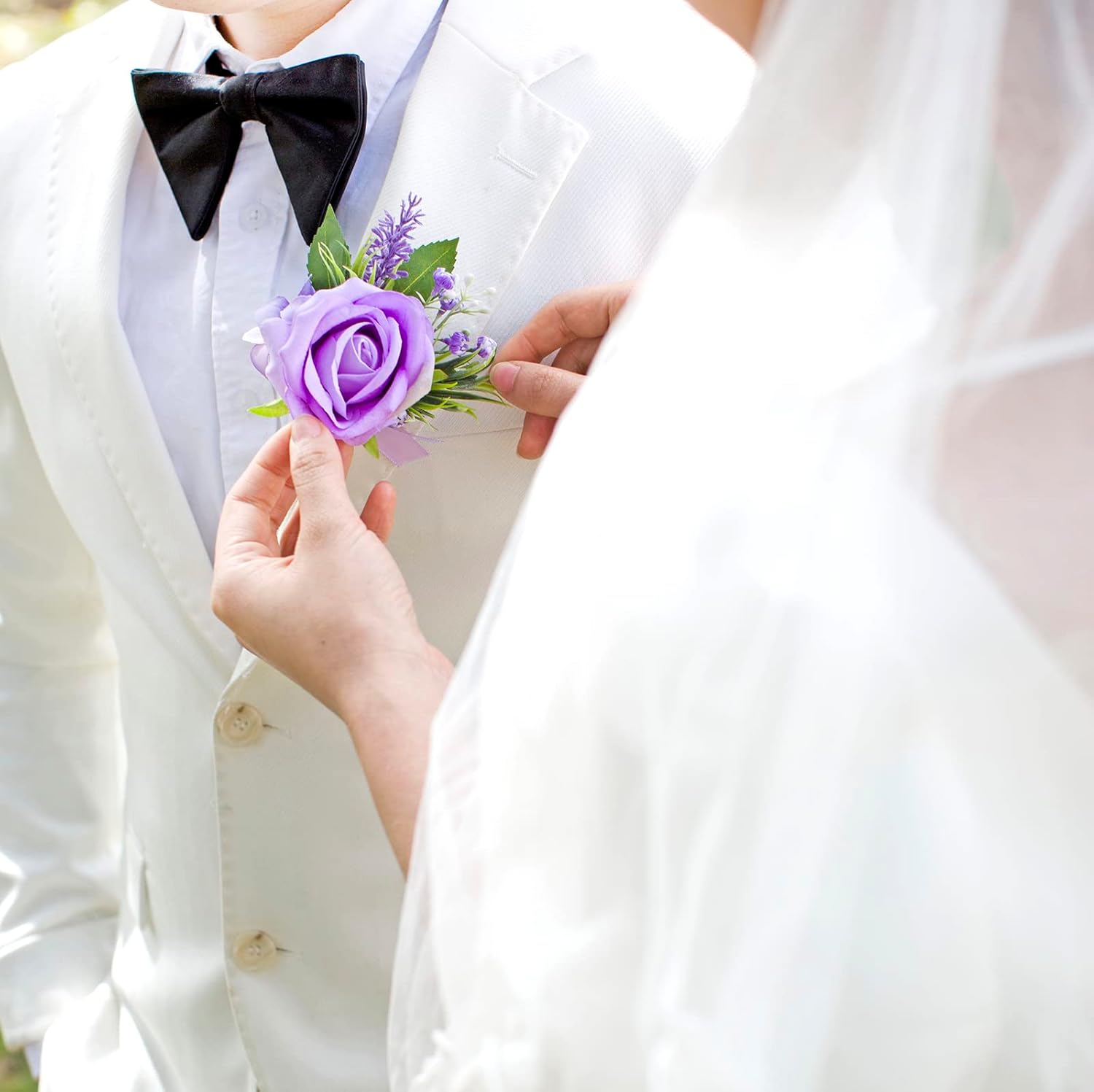 Floinla 1Pc Single Purple Lavender Boutonniere for Men Wedding Prom