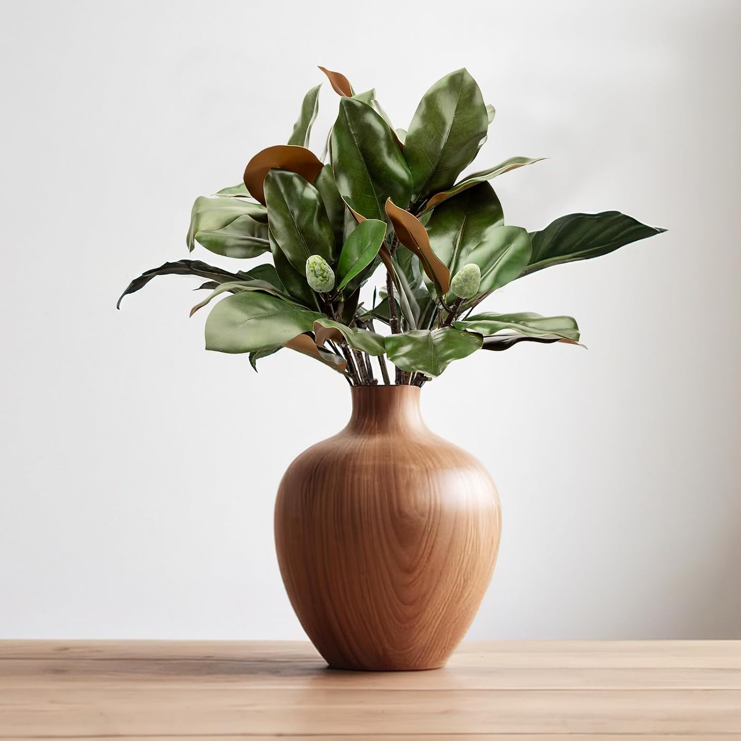 2 Pcs Magnolia Artificial Leaves Branches with Fruit 32 Inch 3D Real Touch