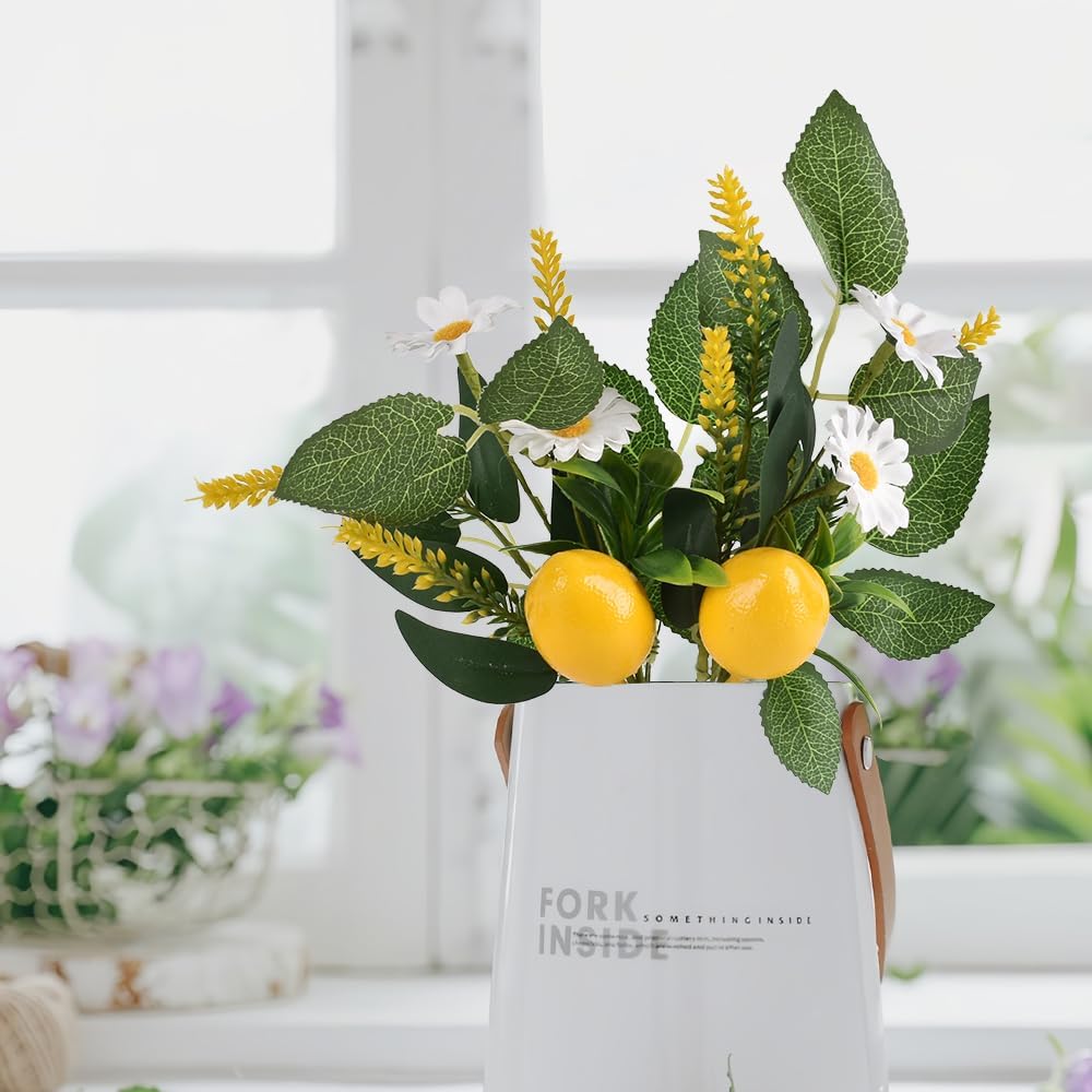 Artificial Lemon Stems Plants 2 PCS for Vase Decor