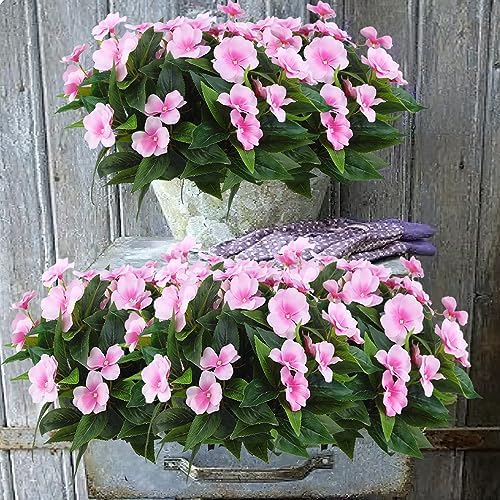 2 Branches Artificial Impatiens Flowers for Outdoor Decor