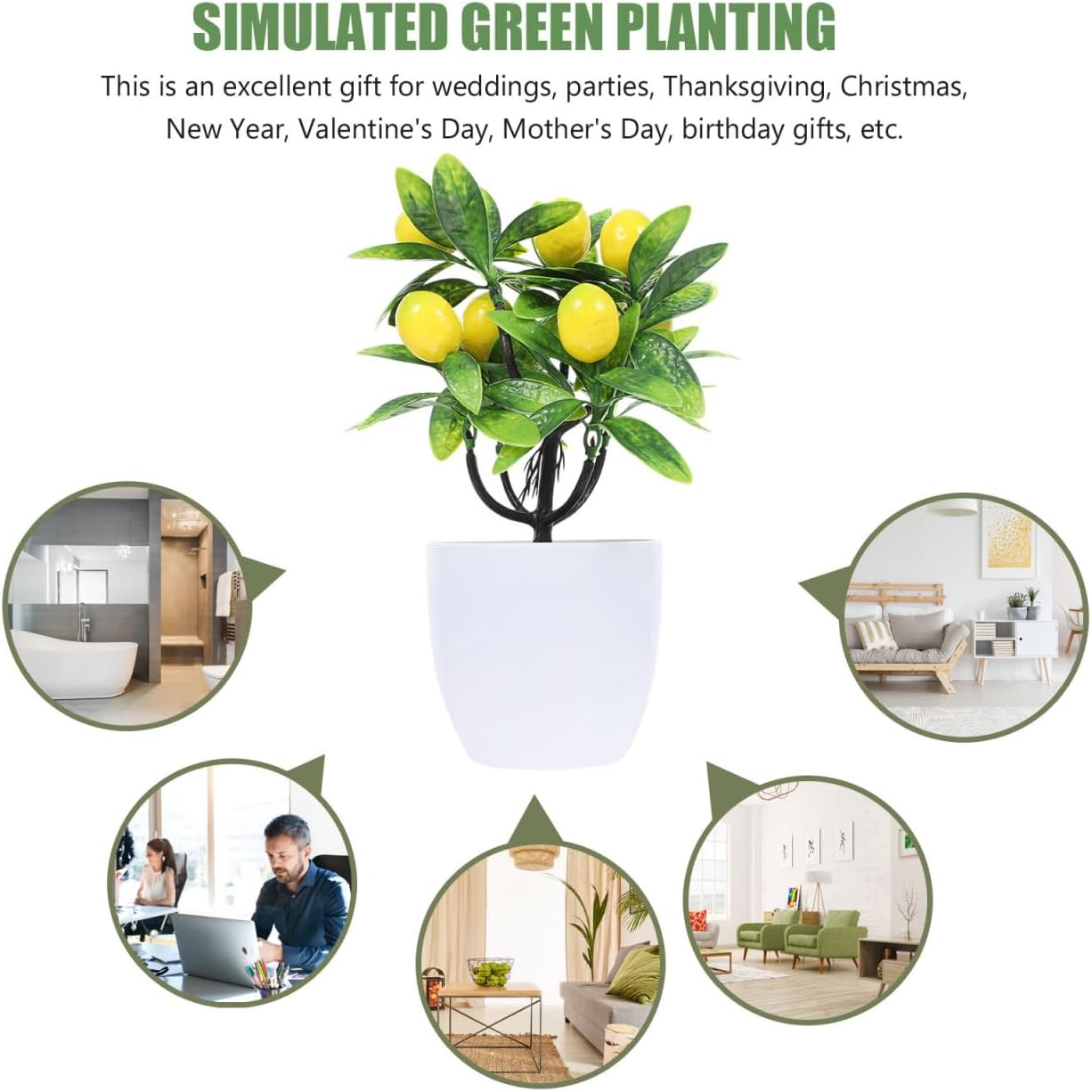 PRETYZOOM 2pcs Artificial Lemon Tree 24cm Potted Plant