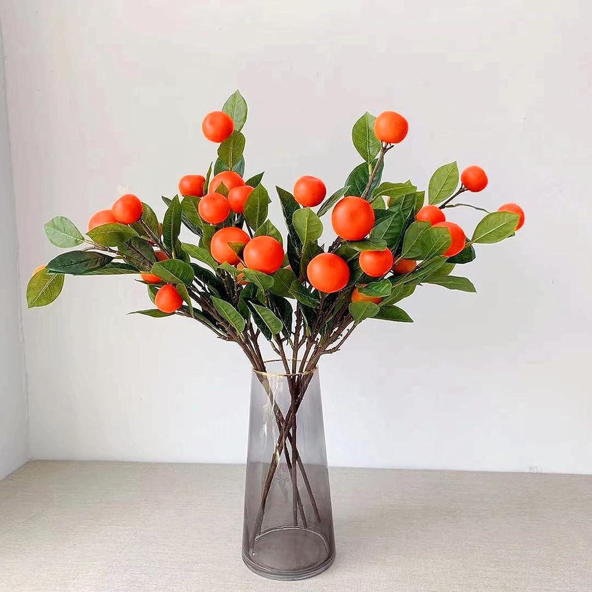 Lifelike Artificial Orange Branches with Green Leaves