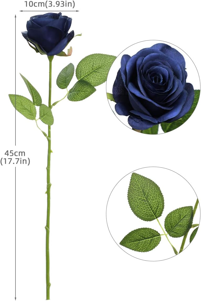LVEFIT Artificial Rose Bouquet with 12 Pcs Long Stem Silk Roses Navy Blue