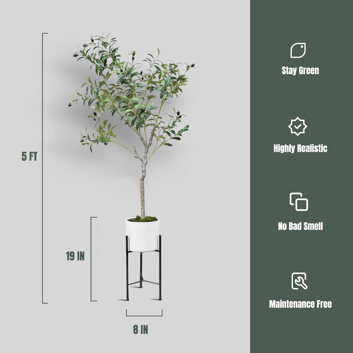 URALFA 5FT Artificial Olive Tree with White Planter