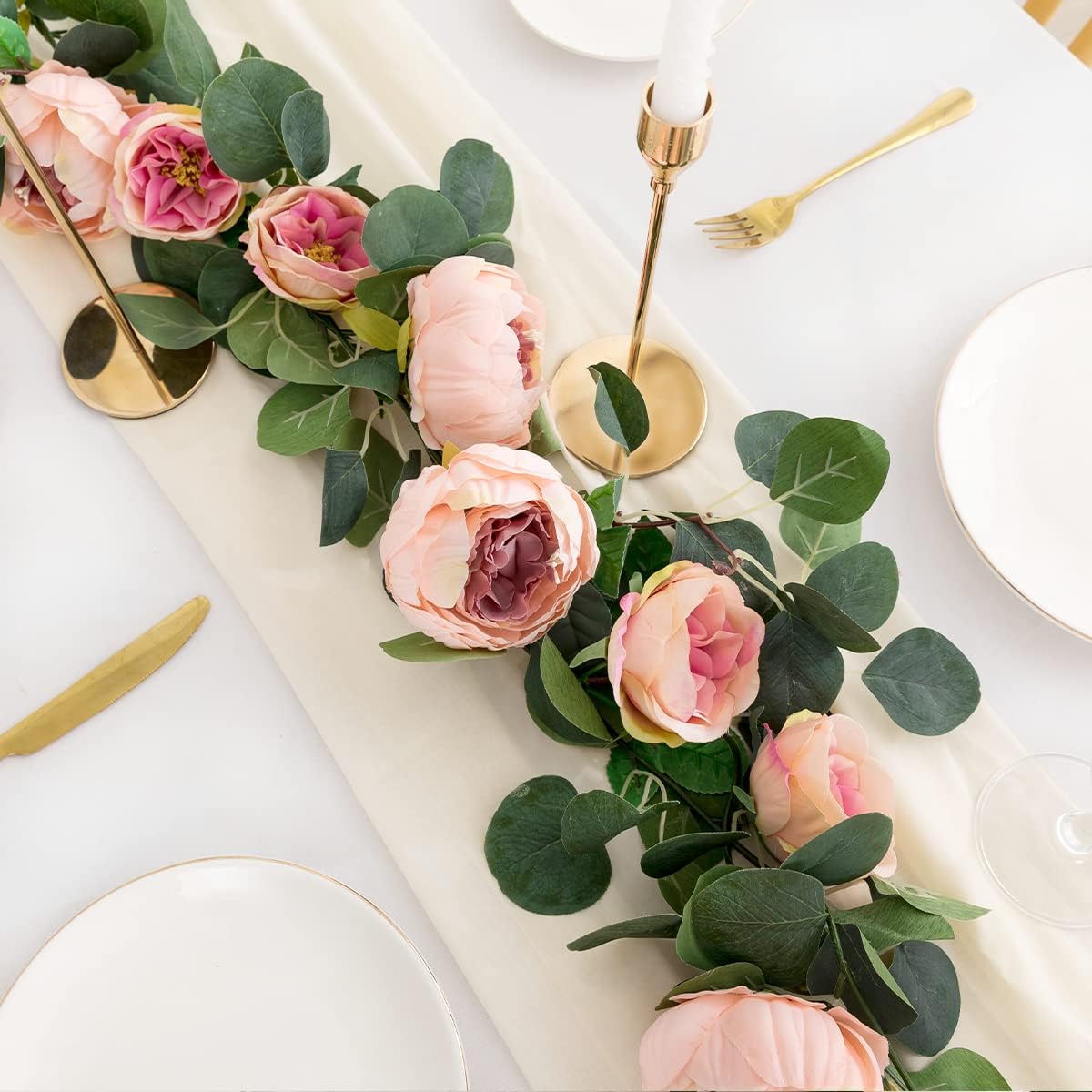 Veryhome 2pcs Artificial Flowers Garland with Peonies and Eucalyptus