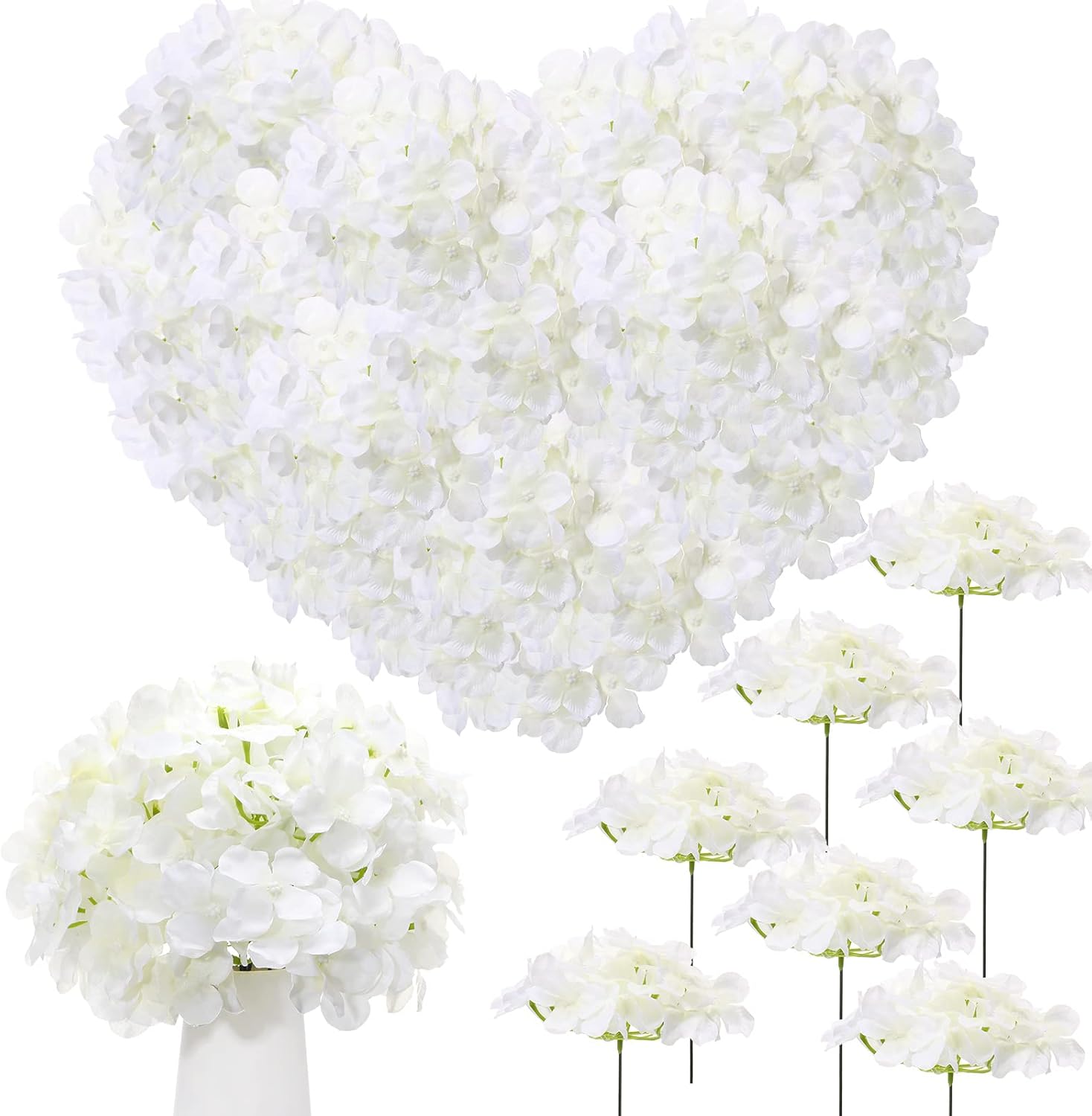 Zeyune 200 Pcs White Artificial Hydrangeas with Stems