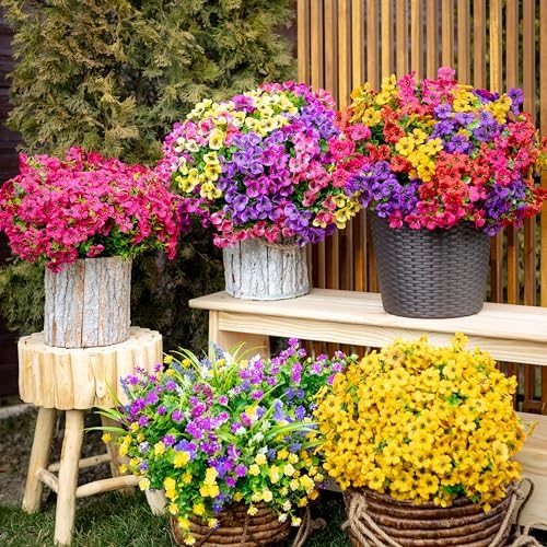 AXYLEX Artificial Flowers Outdoor Decor 16 Bundles Set